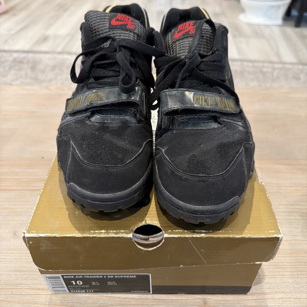 Nike Air Trainer 2 SB Supreme Shoes 317646-001 Sneakers Box Size 10 Black Red